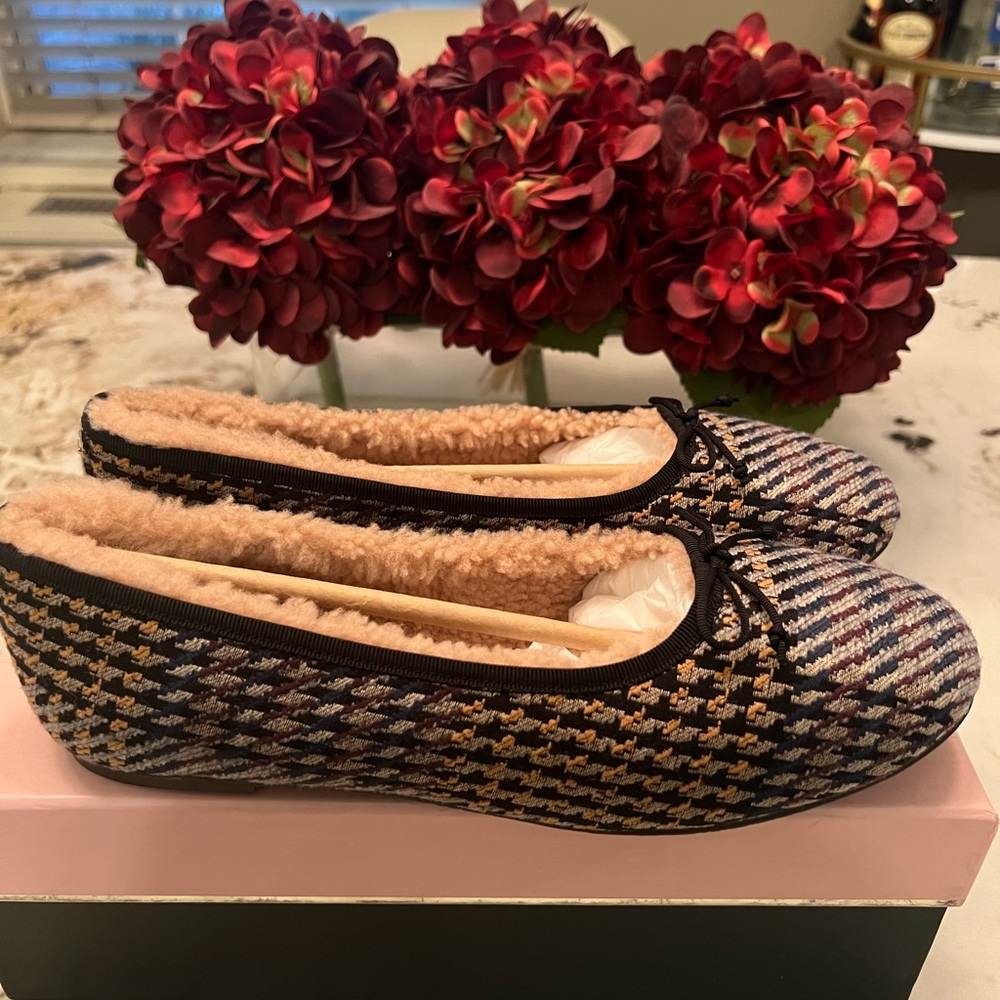 NIB Kate Spade New York Honey Shearling Grey Multi Ballet Flats size 9B - Picture 2 of 9